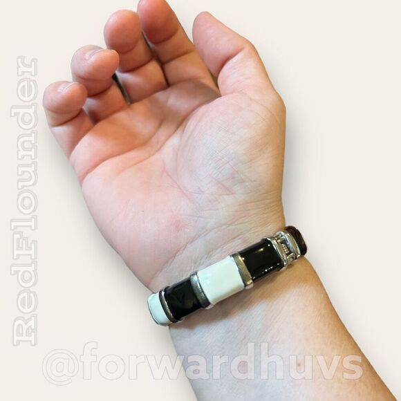 Bundle Sale 3 for $15 | Silver Tone Metal Black & Cream Enamel Hinge Bracelet - Picture 3 of 8